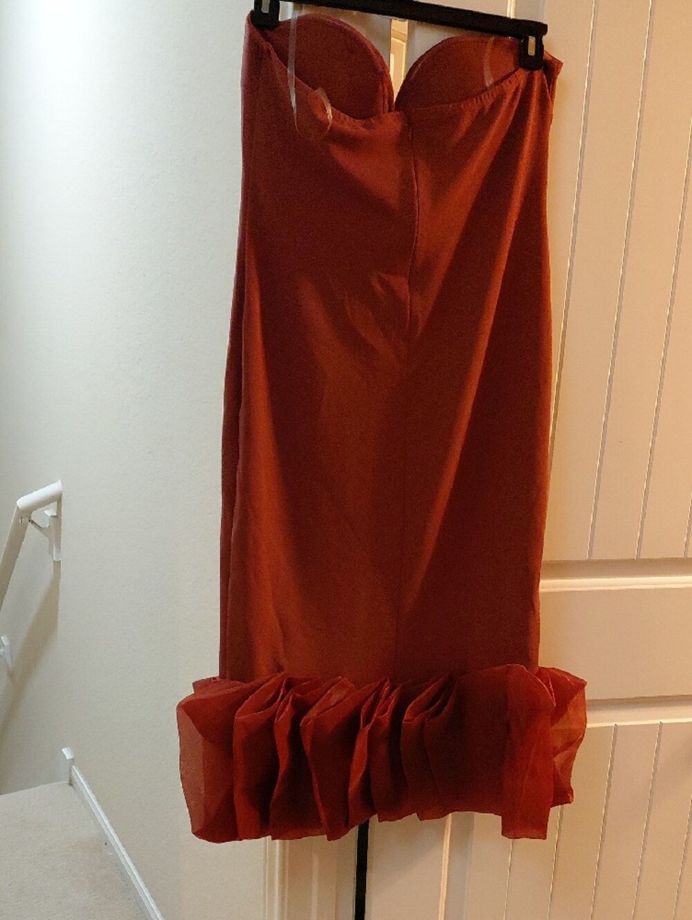 Strapless Rust Ruffle Hem Dress - - Picture 2 of 2